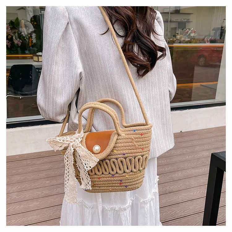Handmade Seaside Woven Handbag, Popular Ins Style Straw Bag, Niche Satchel Vegetable Basket, Beach Tote Bag