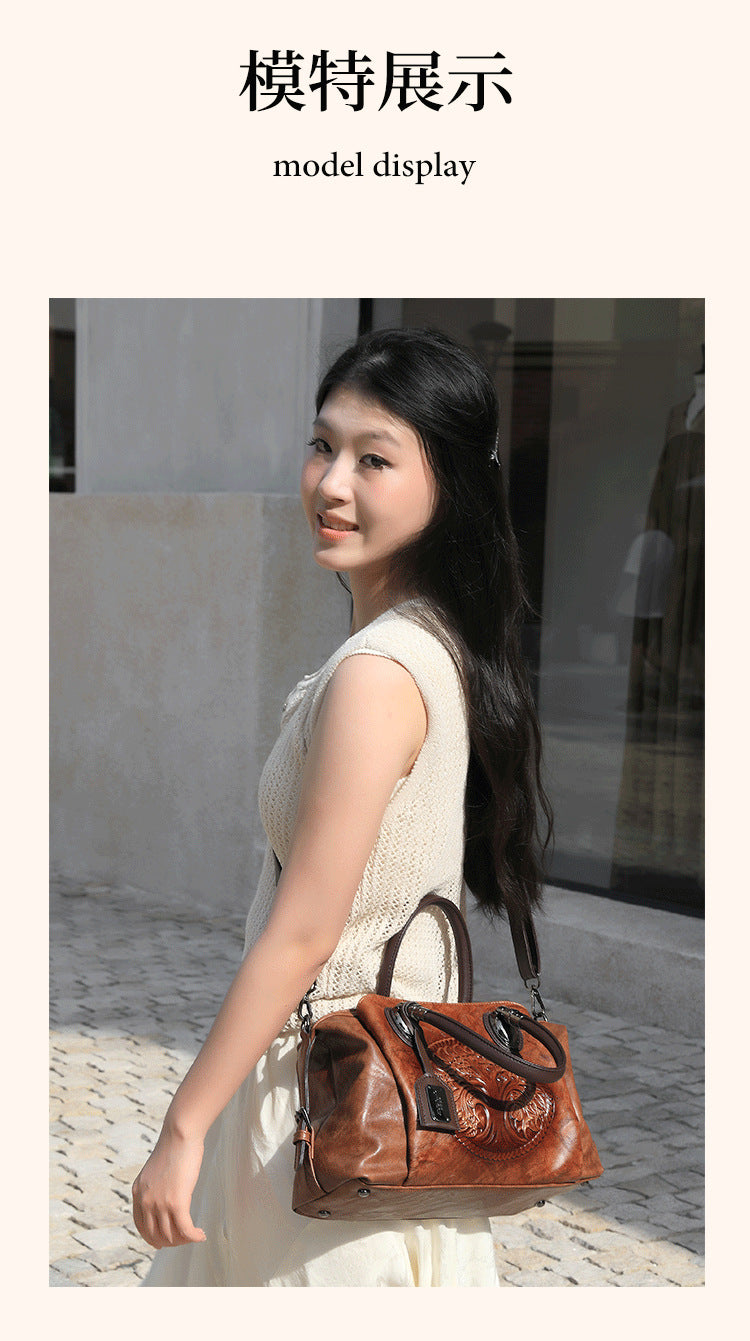 2025 New Chinese Style Retro European and American Style Bag Fashion Embossed Gradient Color Hand-Held Crossbody Pillow Women's Bag