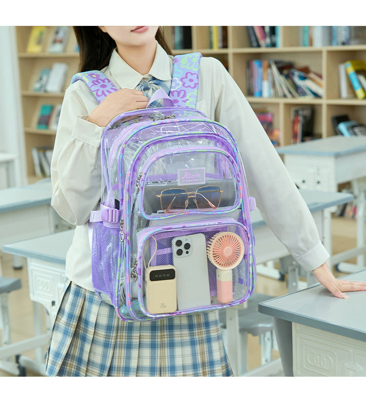 2026 Amazon New Pvc Transparent Backpack for Women, Campus College Student Bag, Large Capacity Casual Backpack