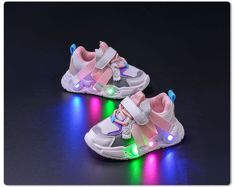 2024 Spring and Autumn New Breathable Children's Running Shoes Mesh Surface 1-6 Years Old Dad Shoes LED Luminous Children's sneaker Trendy