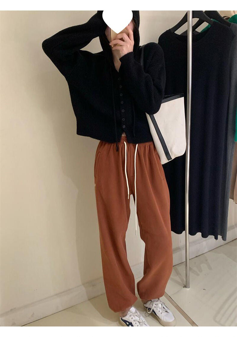 Gentle Style Hooded Knitted Cardigan Women's Elegant Top Loose Sweater Shawl Outer Single-Breasted Casual Sweatshirt