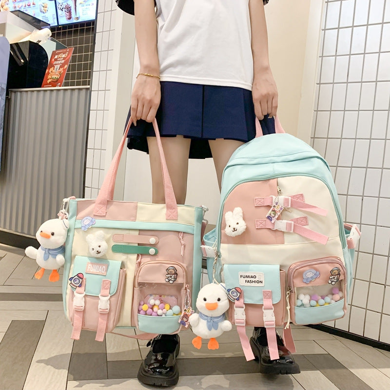 Wholesale New Casual Fashion Korean Style Fresh Color Contrast Backpack Middle School Student Schoolbag Japanese Niche Design Backpack