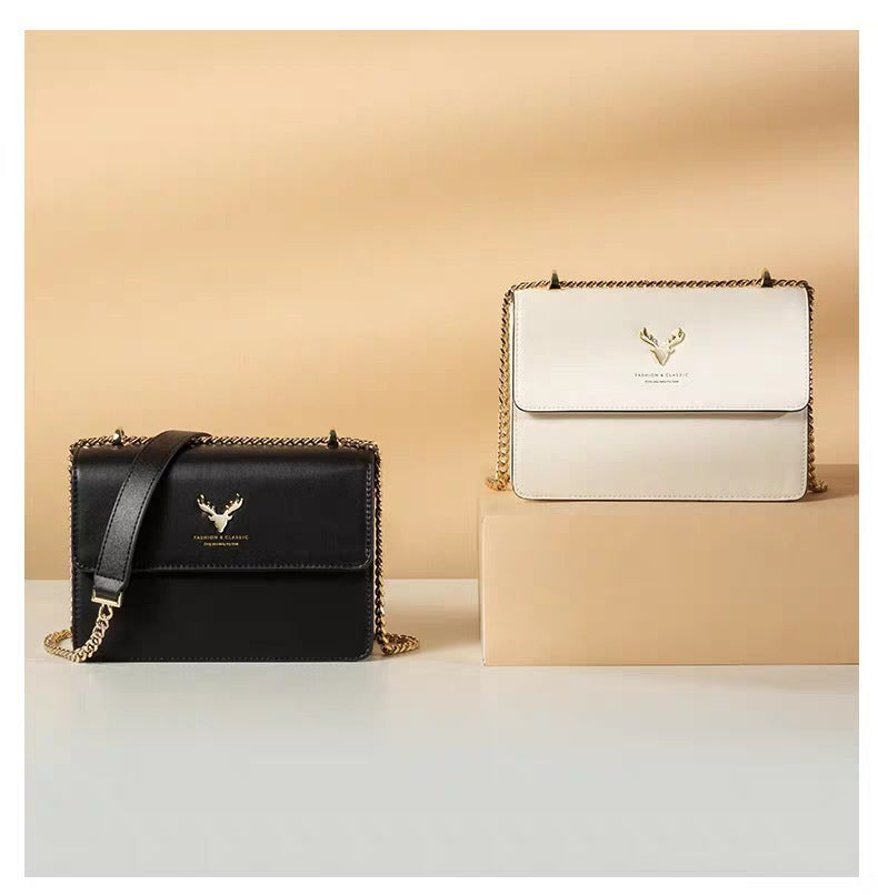 Genuine Leather Chain Small Square Bag 2026 New Model Niche Gift for Girlfriend Fashionable Versatile Deer Head Shoulder Crossbody Women's Bag