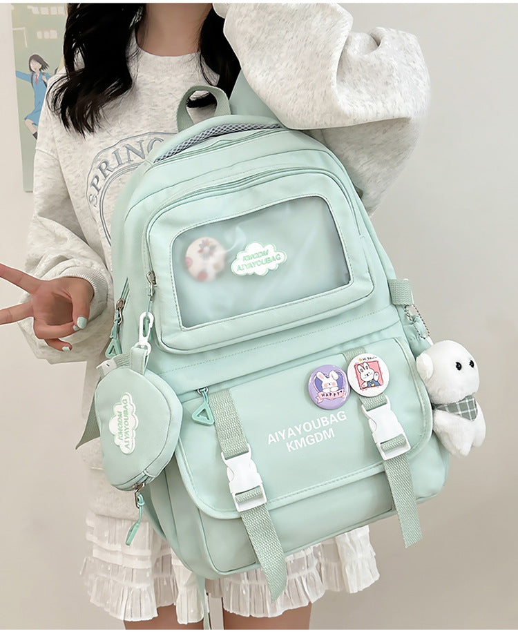 Customized Student Schoolbag Cream Style Cute Backpack Logo Print Computer Bag Junior High School Students Japanese Style Simple Backpack