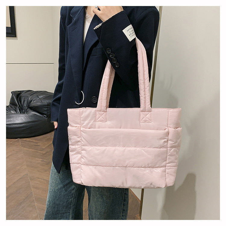 Foreign Trade New Simple Tote Bag Women's Large-Capacity Commuter Handbag Lightweight Nylon Cloth College Student Shoulder Bag