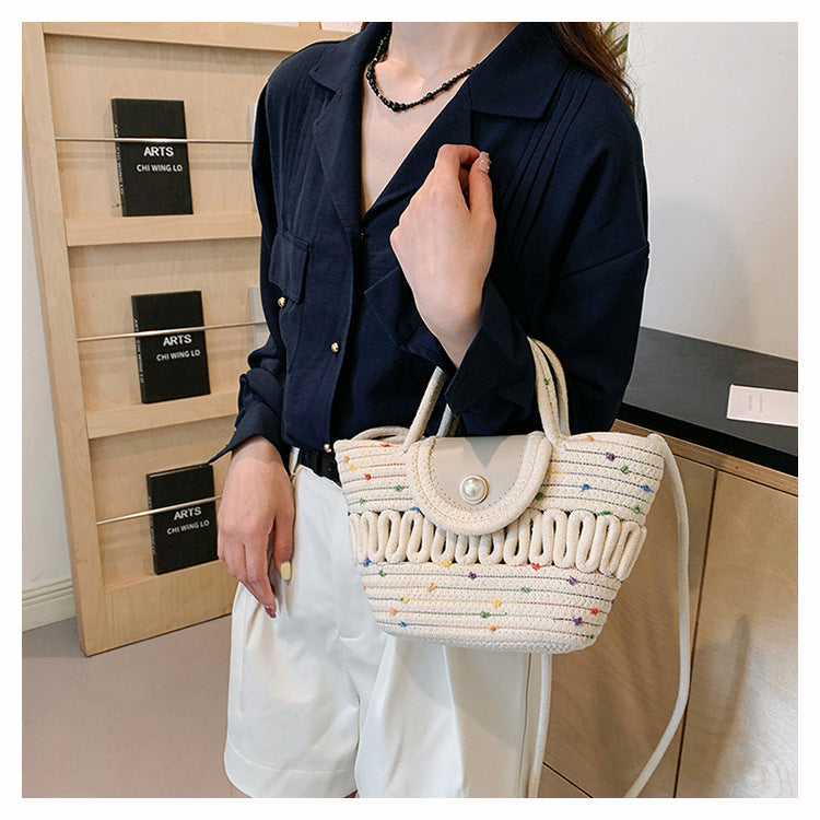 Handmade Seaside Woven Handbag, Popular Ins Style Straw Bag, Niche Satchel Vegetable Basket, Beach Tote Bag