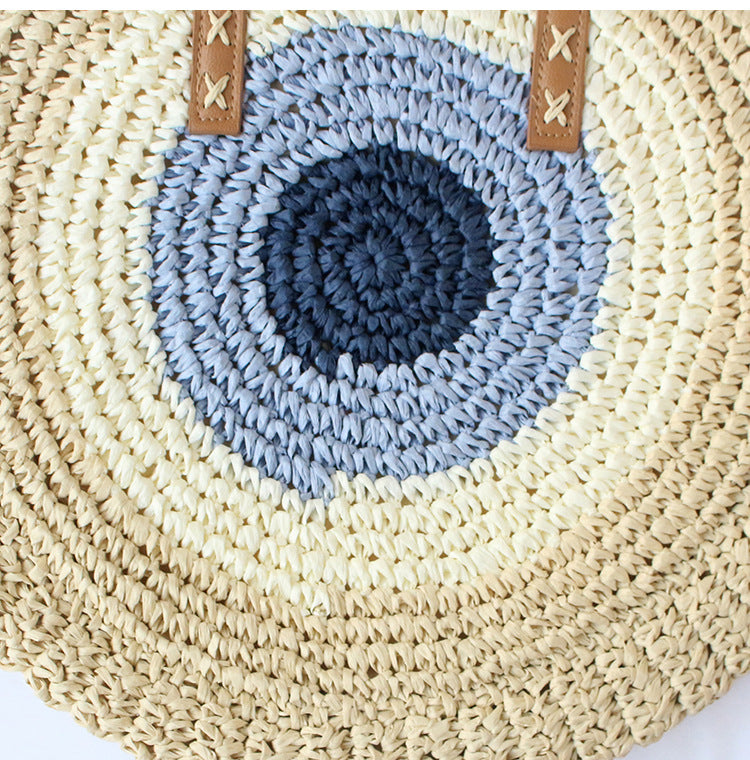 Straw Woven Bag New Shoulder Women's Bag Handmade Woven Straw Bag Beach Bag Color Contrast Fashion All-match Leisure Travel