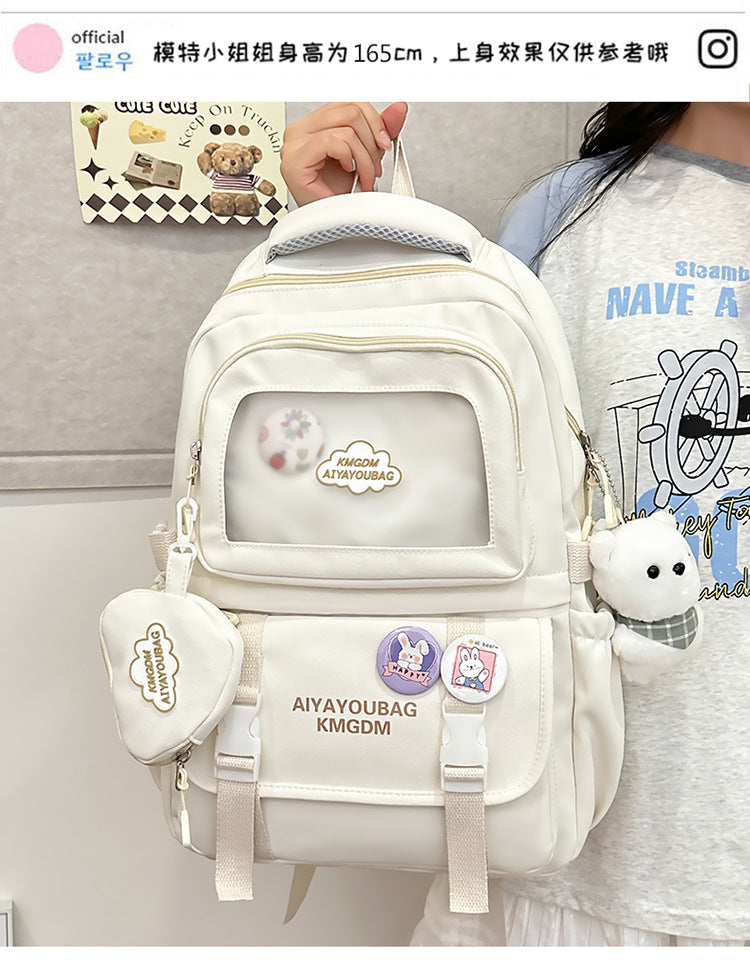 Customized Student Schoolbag Cream Style Cute Backpack Logo Print Computer Bag Junior High School Students Japanese Style Simple Backpack