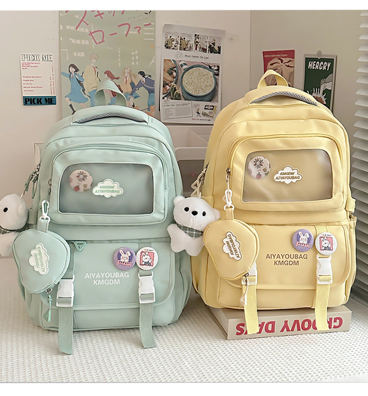 Customized Student Schoolbag Cream Style Cute Backpack Logo Print Computer Bag Junior High School Students Japanese Style Simple Backpack