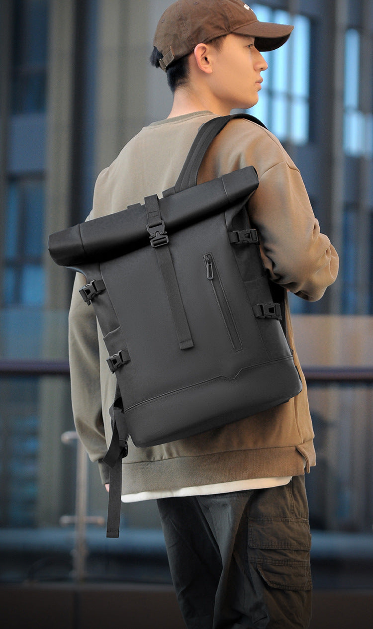 2025 Summer Cross-Border Backpack Men's Roll-Top Business Computer Bag Work Commuting Leisure Travel Backpack Fashion Trend