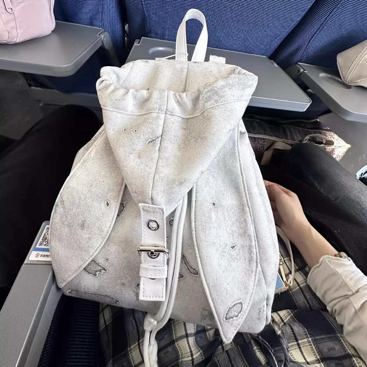 Retro Cute Rabbit Ears Backpack 2025 Niche Design Drawstring Casual Large Capacity Diagonal Backpack