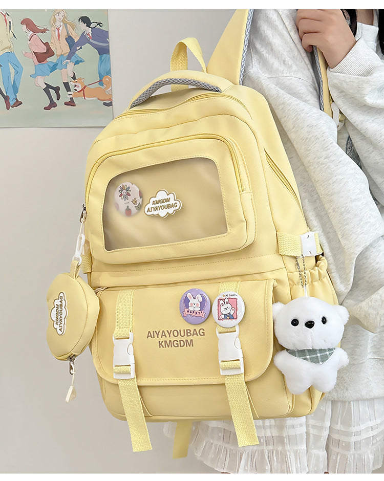 Customized Student Schoolbag Cream Style Cute Backpack Logo Print Computer Bag Junior High School Students Japanese Style Simple Backpack