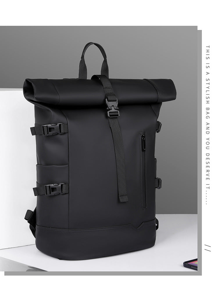 2025 Summer Cross-Border Backpack Men's Roll-Top Business Computer Bag Work Commuting Leisure Travel Backpack Fashion Trend