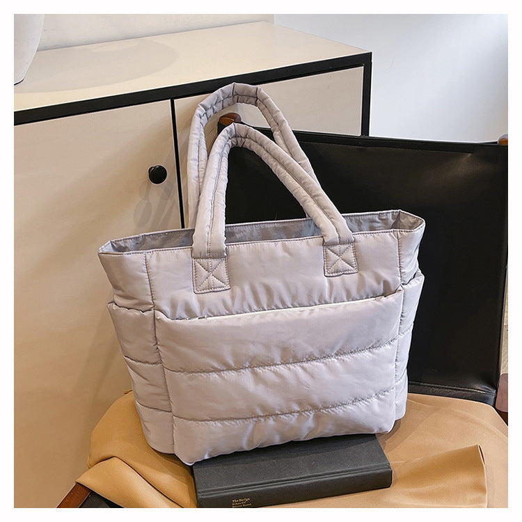 Foreign Trade New Simple Tote Bag Women's Large-Capacity Commuter Handbag Lightweight Nylon Cloth College Student Shoulder Bag