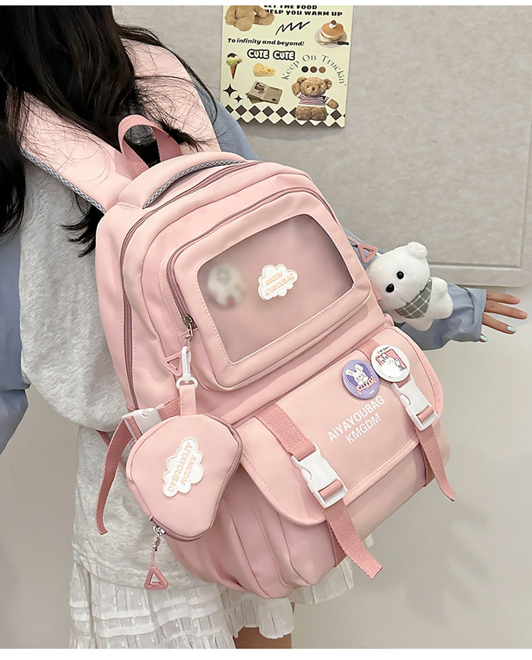Customized Student Schoolbag Cream Style Cute Backpack Logo Print Computer Bag Junior High School Students Japanese Style Simple Backpack