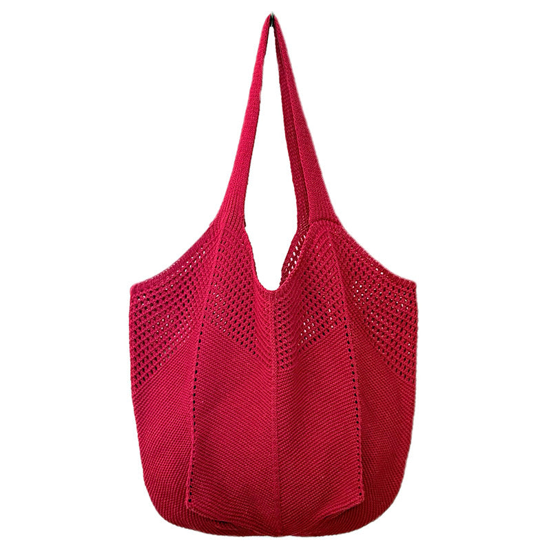 Summer Lazy Style Large-Capacity Hollow-Out Knit Bag for Women, Versatile and Stylish with a High-End Feel, Vacation Style