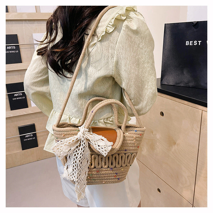 Handmade Seaside Woven Handbag, Popular Ins Style Straw Bag, Niche Satchel Vegetable Basket, Beach Tote Bag