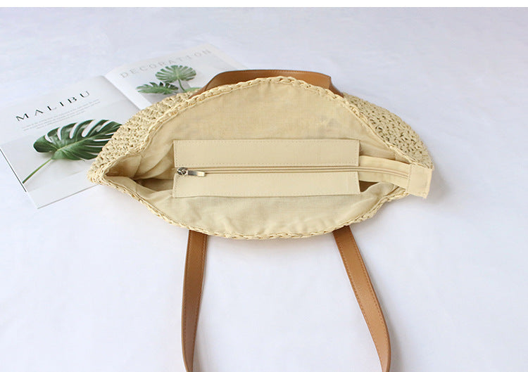 Straw Bag New Women's Handmade Woven Bag Shoulder Bag Hollow All-match Fashionable Simple Seaside Beach Vacation