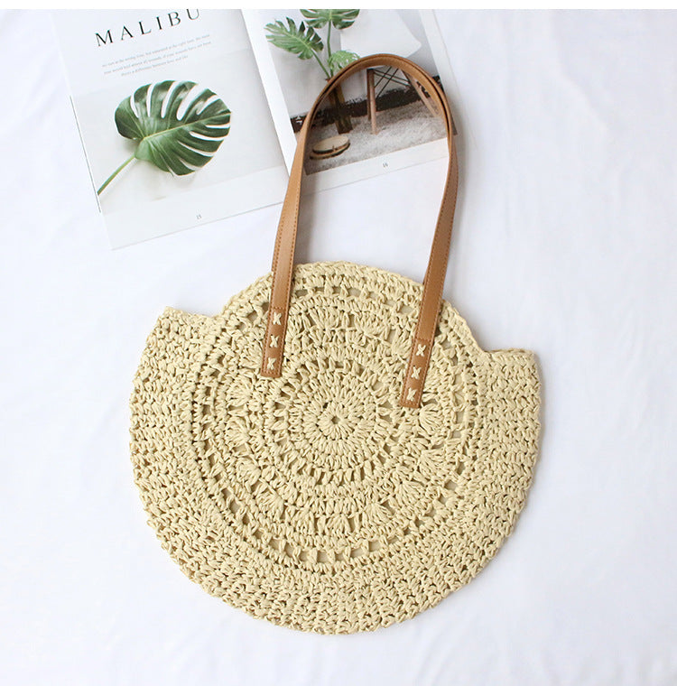 Straw Bag New Women's Handmade Woven Bag Shoulder Bag Hollow All-match Fashionable Simple Seaside Beach Vacation