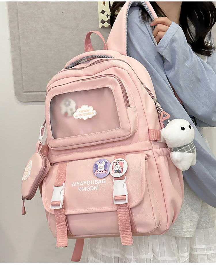 Customized Student Schoolbag Cream Style Cute Backpack Logo Print Computer Bag Junior High School Students Japanese Style Simple Backpack