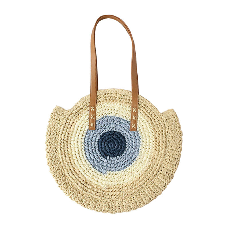 Straw Woven Bag New Shoulder Women's Bag Handmade Woven Straw Bag Beach Bag Color Contrast Fashion All-match Leisure Travel