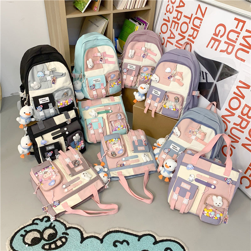 Wholesale New Casual Fashion Korean Style Fresh Color Contrast Backpack Middle School Student Schoolbag Japanese Niche Design Backpack