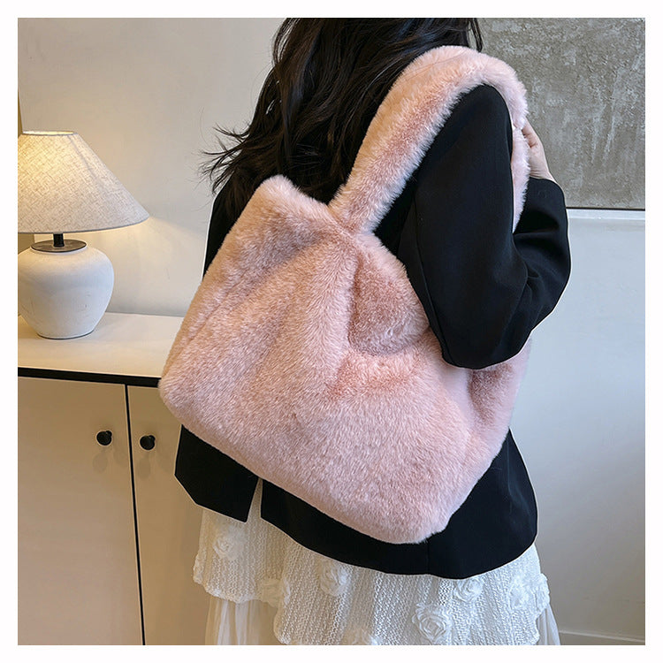 Autumn and Winter New Plush Large Bag, Furry Women's Bag, Fashionable Ins Handbag, Versatile Tote Bag, One-Shoulder Style Women's Bag