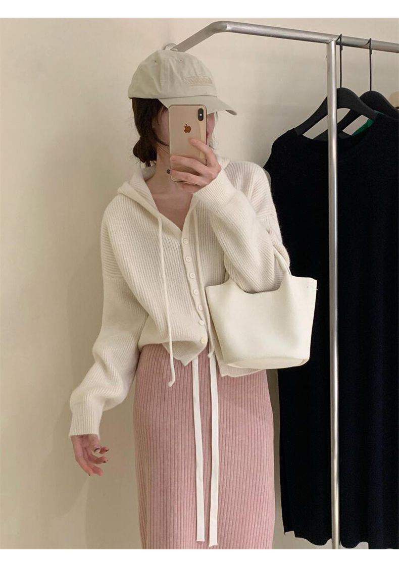 Gentle Style Hooded Knitted Cardigan Women's Elegant Top Loose Sweater Shawl Outer Single-Breasted Casual Sweatshirt