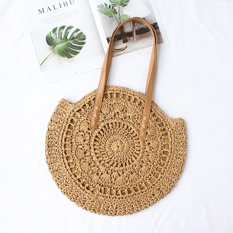 Straw Bag New Women's Handmade Woven Bag Shoulder Bag Hollow All-match Fashionable Simple Seaside Beach Vacation