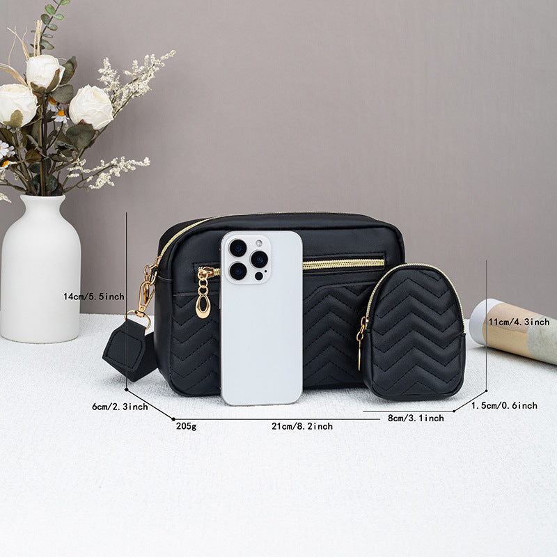 Dropshipping Women's Quilted Pattern Crossbody Bag Casual Normcore Shoulder Bag with Mini Money Hanging