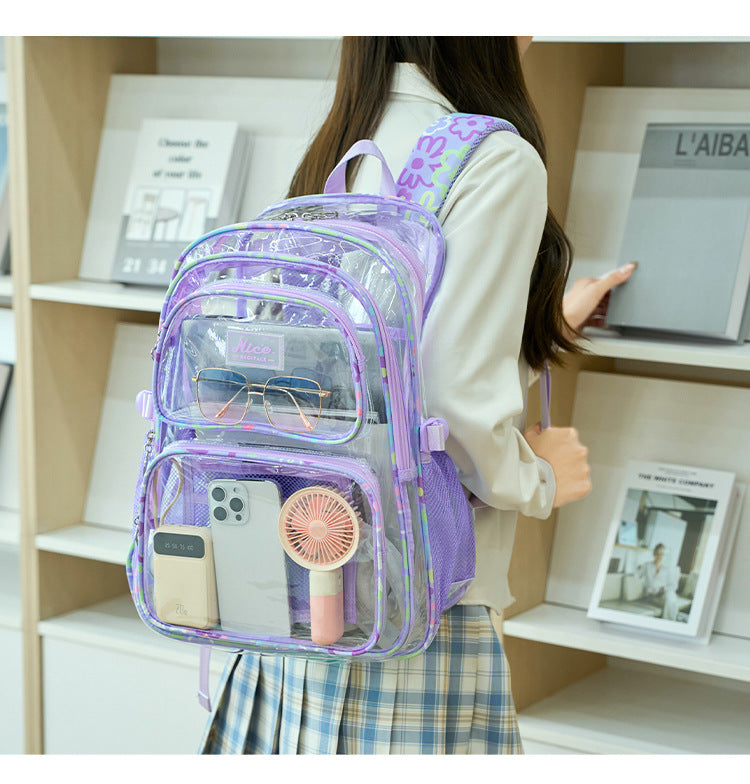 2026 Amazon New Pvc Transparent Backpack for Women, Campus College Student Bag, Large Capacity Casual Backpack