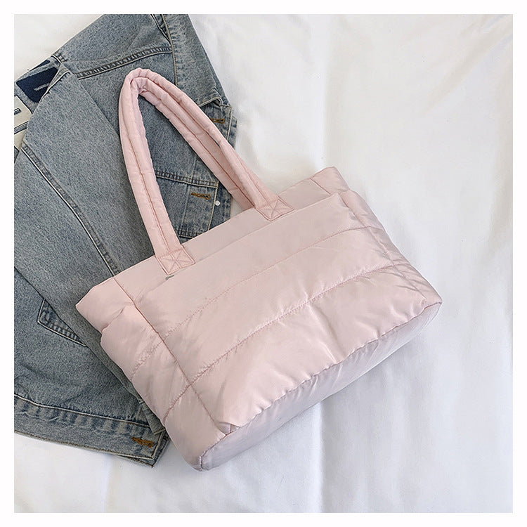 Foreign Trade New Simple Tote Bag Women's Large-Capacity Commuter Handbag Lightweight Nylon Cloth College Student Shoulder Bag