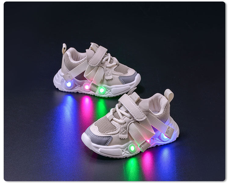 2024 Spring and Autumn New Breathable Children's Running Shoes Mesh Surface 1-6 Years Old Dad Shoes LED Luminous Children's sneaker Trendy