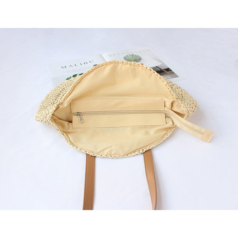 Straw Woven Bag New Shoulder Women's Bag Handmade Woven Straw Bag Beach Bag Color Contrast Fashion All-match Leisure Travel