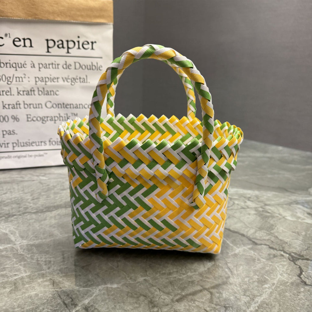 Bow manufacturers plastic woven handbag children's day woven basket hand gift basket beach bag handbag