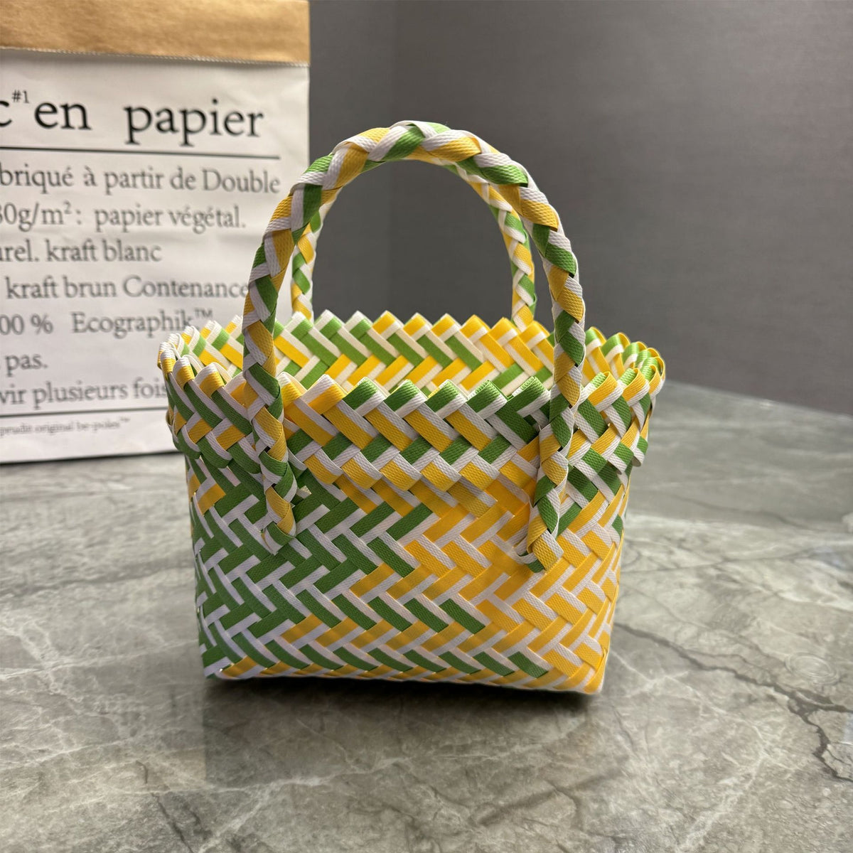 Bow manufacturers plastic woven handbag children's day woven basket hand gift basket beach bag handbag