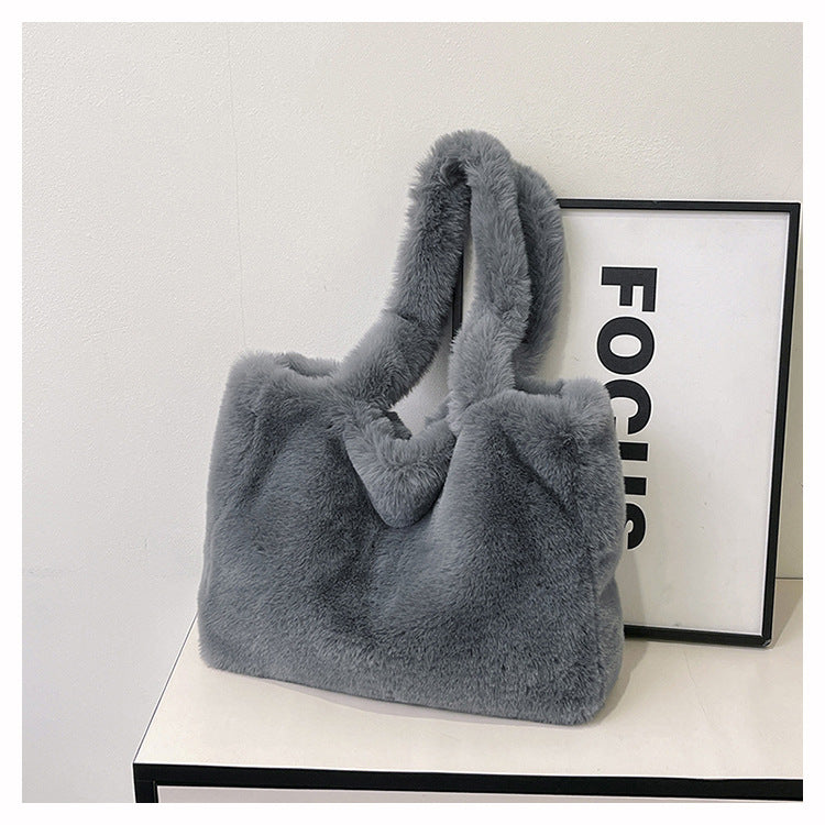 Autumn and Winter New Plush Large Bag, Furry Women's Bag, Fashionable Ins Handbag, Versatile Tote Bag, One-Shoulder Style Women's Bag