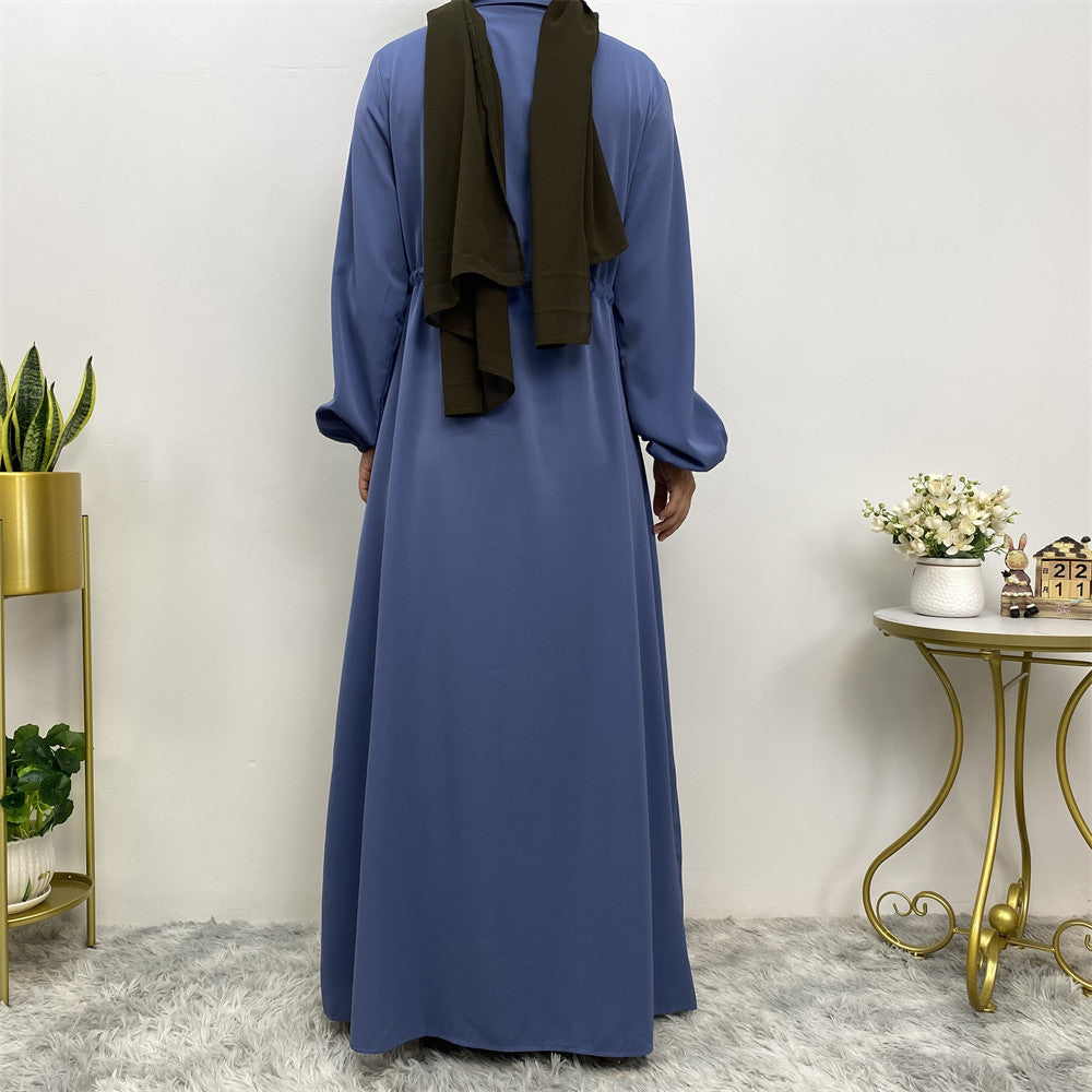 2025 New Fashion Muslim Lapel Cardigan Full Button Slim Drawstring Dress 6289