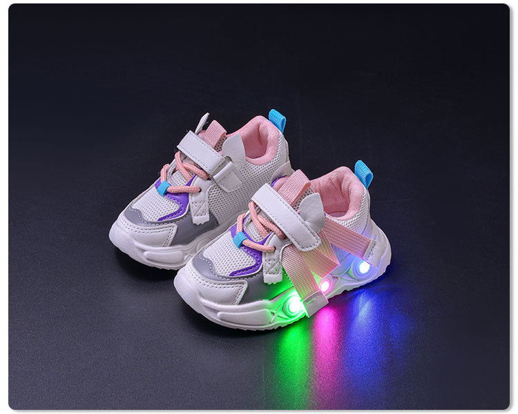 2024 Spring and Autumn New Breathable Children's Running Shoes Mesh Surface 1-6 Years Old Dad Shoes LED Luminous Children's sneaker Trendy