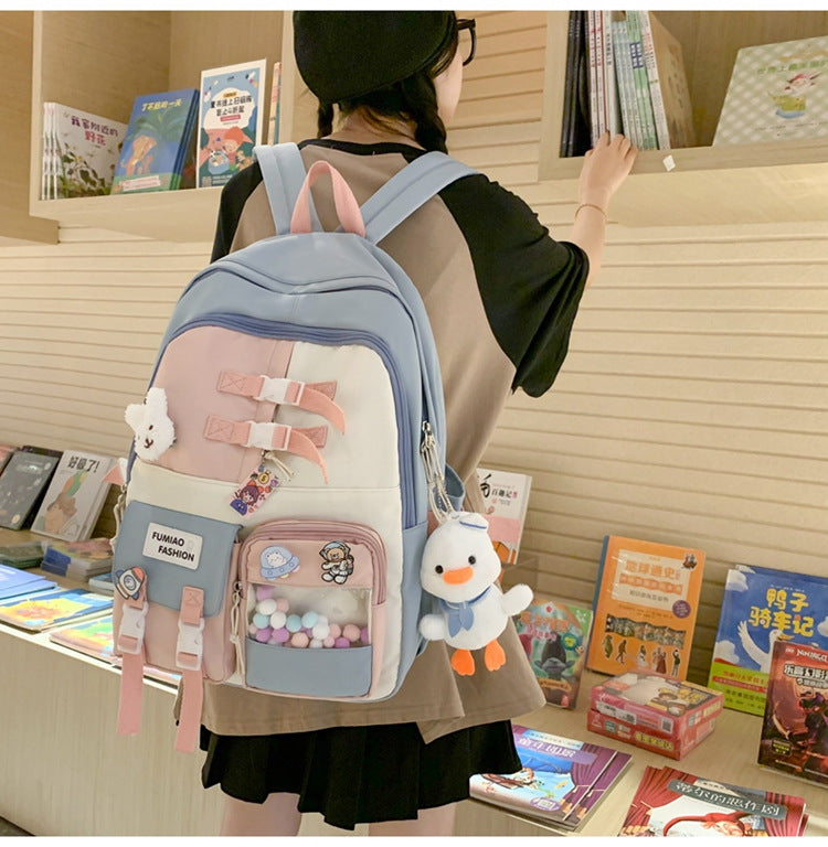 Wholesale New Casual Fashion Korean Style Fresh Color Contrast Backpack Middle School Student Schoolbag Japanese Niche Design Backpack