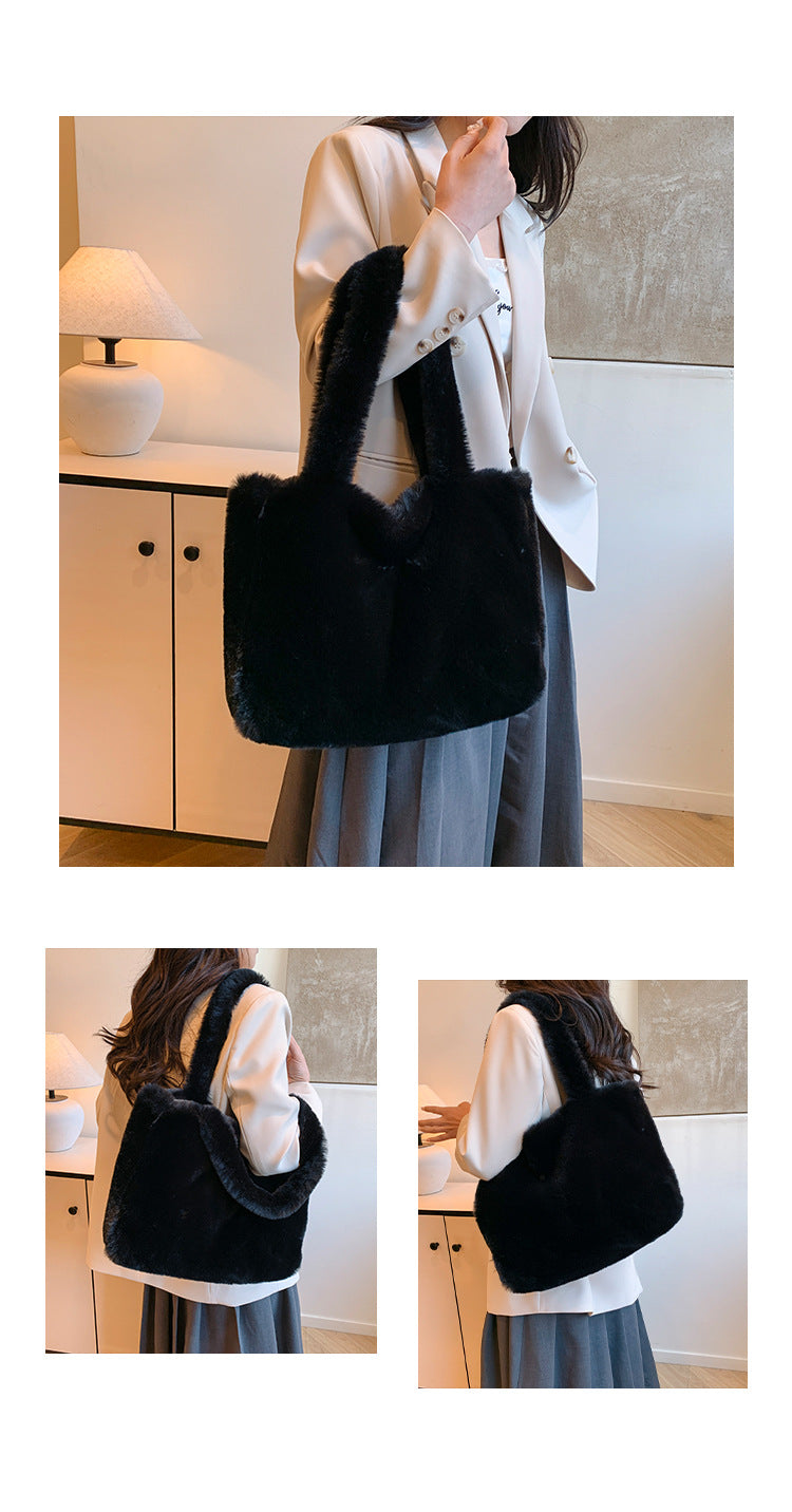 Autumn and Winter New Plush Large Bag, Furry Women's Bag, Fashionable Ins Handbag, Versatile Tote Bag, One-Shoulder Style Women's Bag