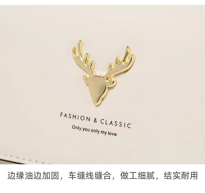 Genuine Leather Chain Small Square Bag 2026 New Model Niche Gift for Girlfriend Fashionable Versatile Deer Head Shoulder Crossbody Women's Bag