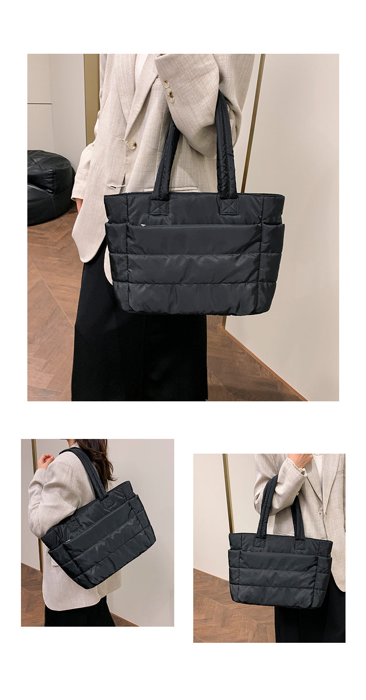 Foreign Trade New Simple Tote Bag Women's Large-Capacity Commuter Handbag Lightweight Nylon Cloth College Student Shoulder Bag