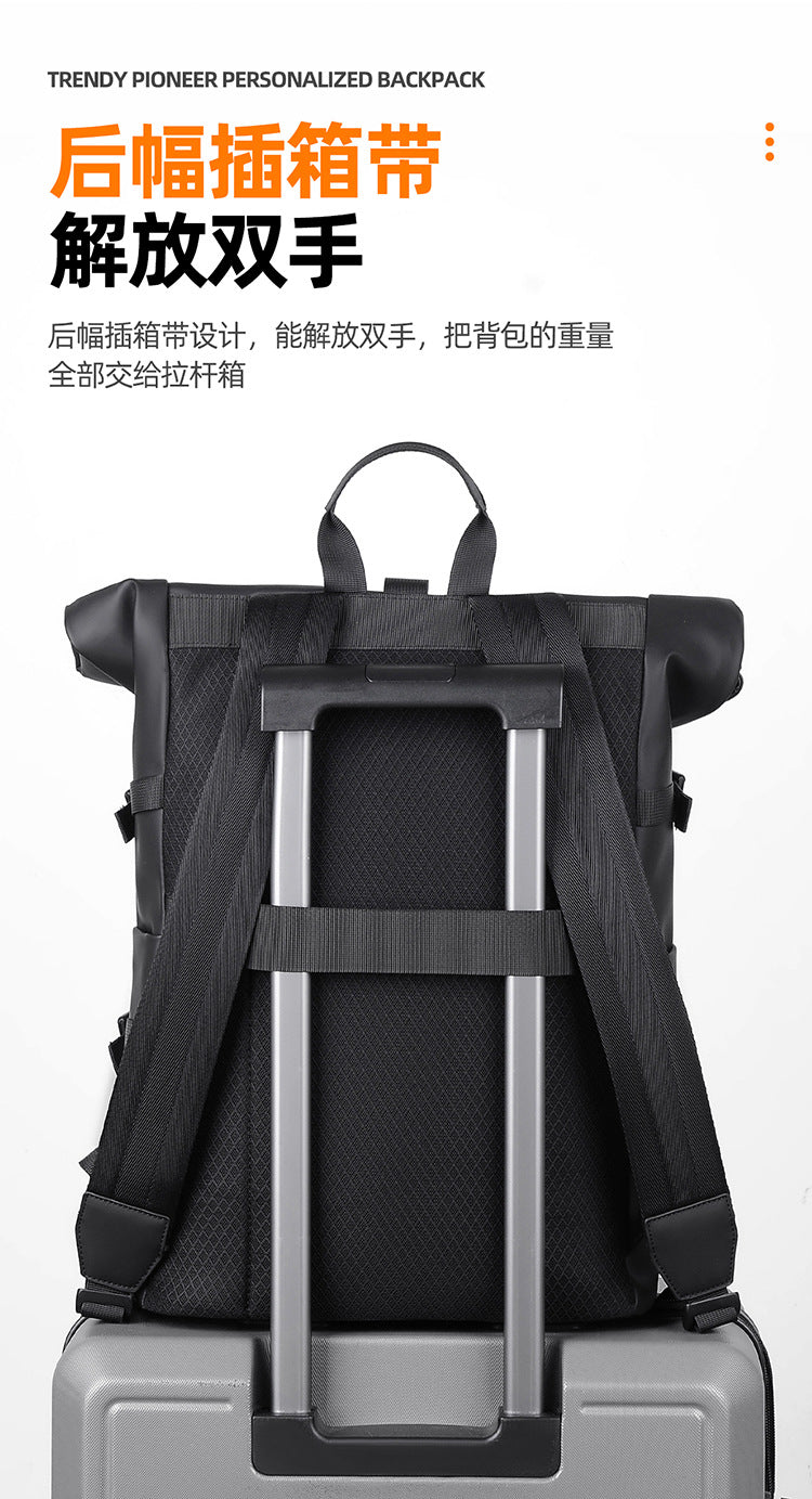 2025 Summer Cross-Border Backpack Men's Roll-Top Business Computer Bag Work Commuting Leisure Travel Backpack Fashion Trend