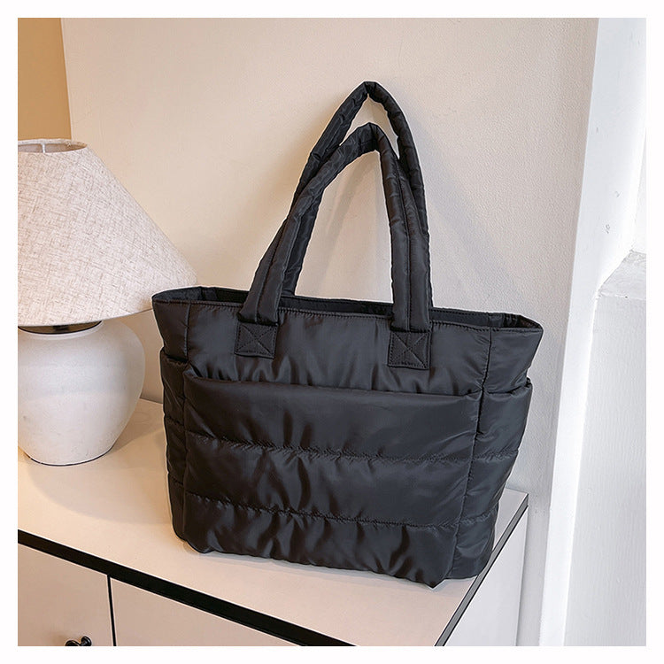 Foreign Trade New Simple Tote Bag Women's Large-Capacity Commuter Handbag Lightweight Nylon Cloth College Student Shoulder Bag