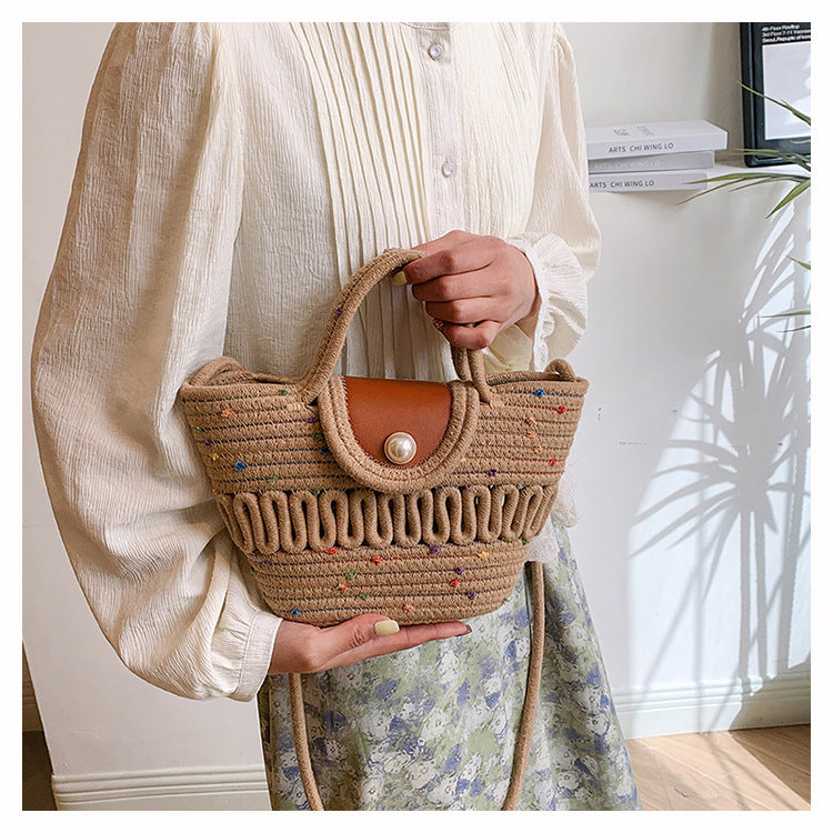 Handmade Seaside Woven Handbag, Popular Ins Style Straw Bag, Niche Satchel Vegetable Basket, Beach Tote Bag
