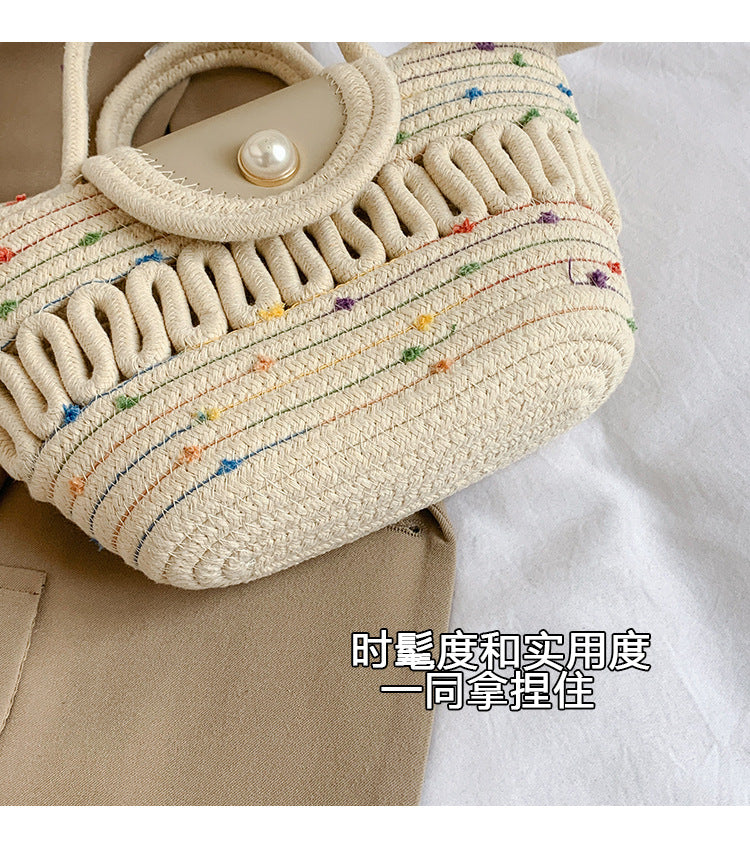 Handmade Seaside Woven Handbag, Popular Ins Style Straw Bag, Niche Satchel Vegetable Basket, Beach Tote Bag
