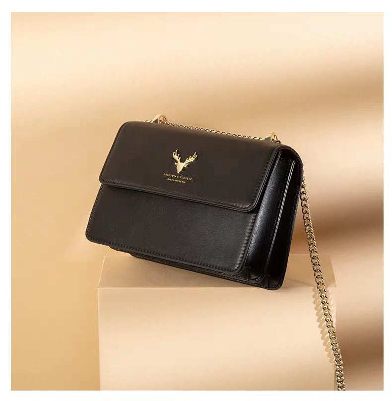 Genuine Leather Chain Small Square Bag 2026 New Model Niche Gift for Girlfriend Fashionable Versatile Deer Head Shoulder Crossbody Women's Bag