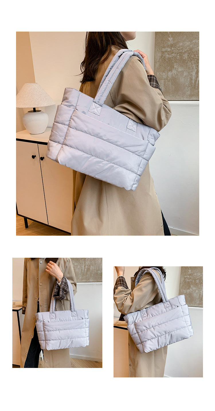Foreign Trade New Simple Tote Bag Women's Large-Capacity Commuter Handbag Lightweight Nylon Cloth College Student Shoulder Bag