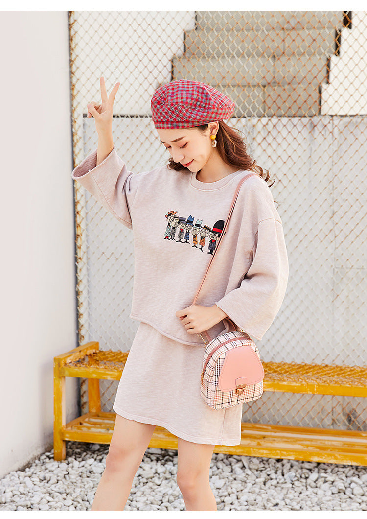 Small School Bag 2024 Korean Style Fashionable Small Backpack Satchel Shoulder Crossbody Bag Contrasting Color Mobile Phone Bag Pu Plaid Backpack